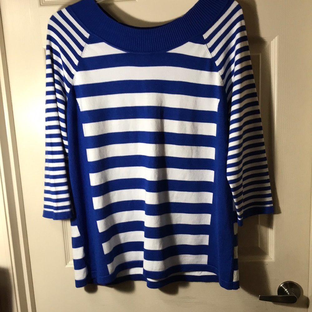 Royal blue and white stripe long sleeve sweater